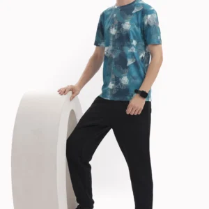 BlueTexturedPerformanceGymT-ShirtForMen1