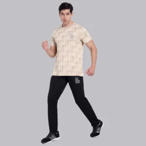 Beige Textured Performance T-Shirt For Men