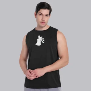 Black Round Neck Gym Vest & Tank Top For Men