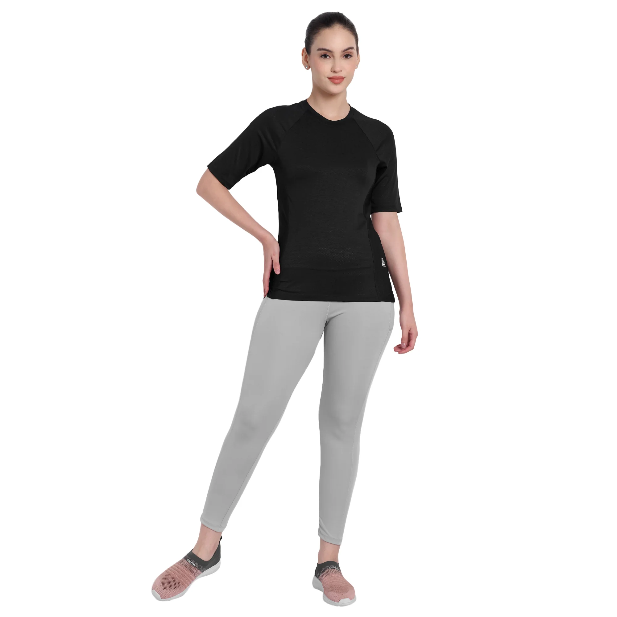 3/4 sleeve Black Sports T-Shirt For Women - Image 2