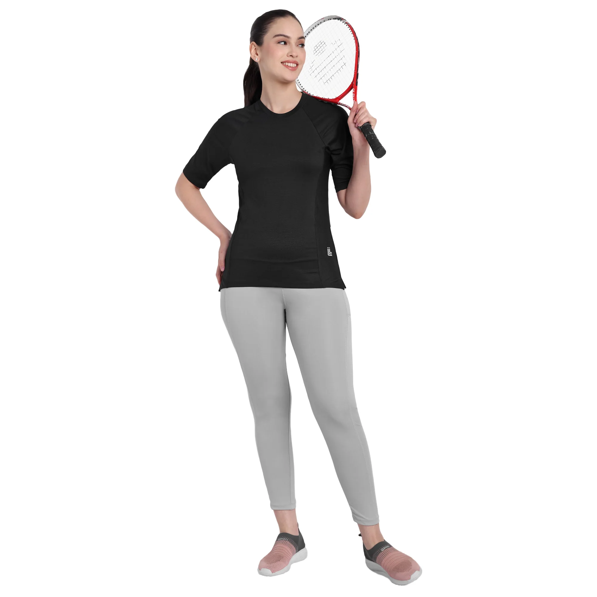 3/4 sleeve Black Sports T-Shirt For Women - Image 3
