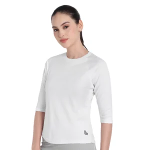 3/4 Sleeve White Gym T-Shirt For Women