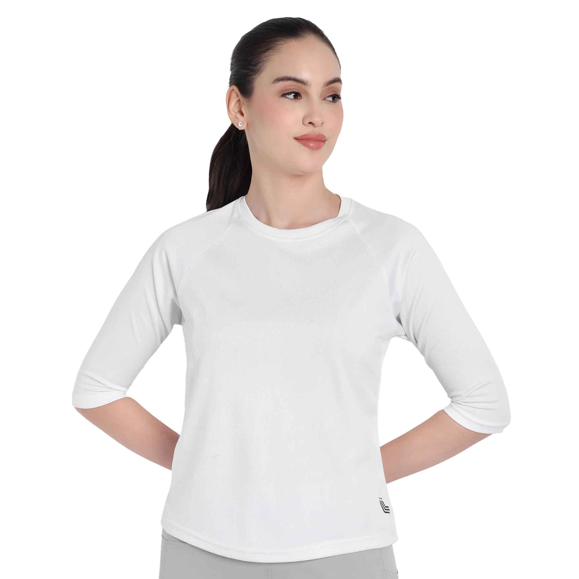 3/4 Sleeve White Gym T-Shirt For Women - Image 6