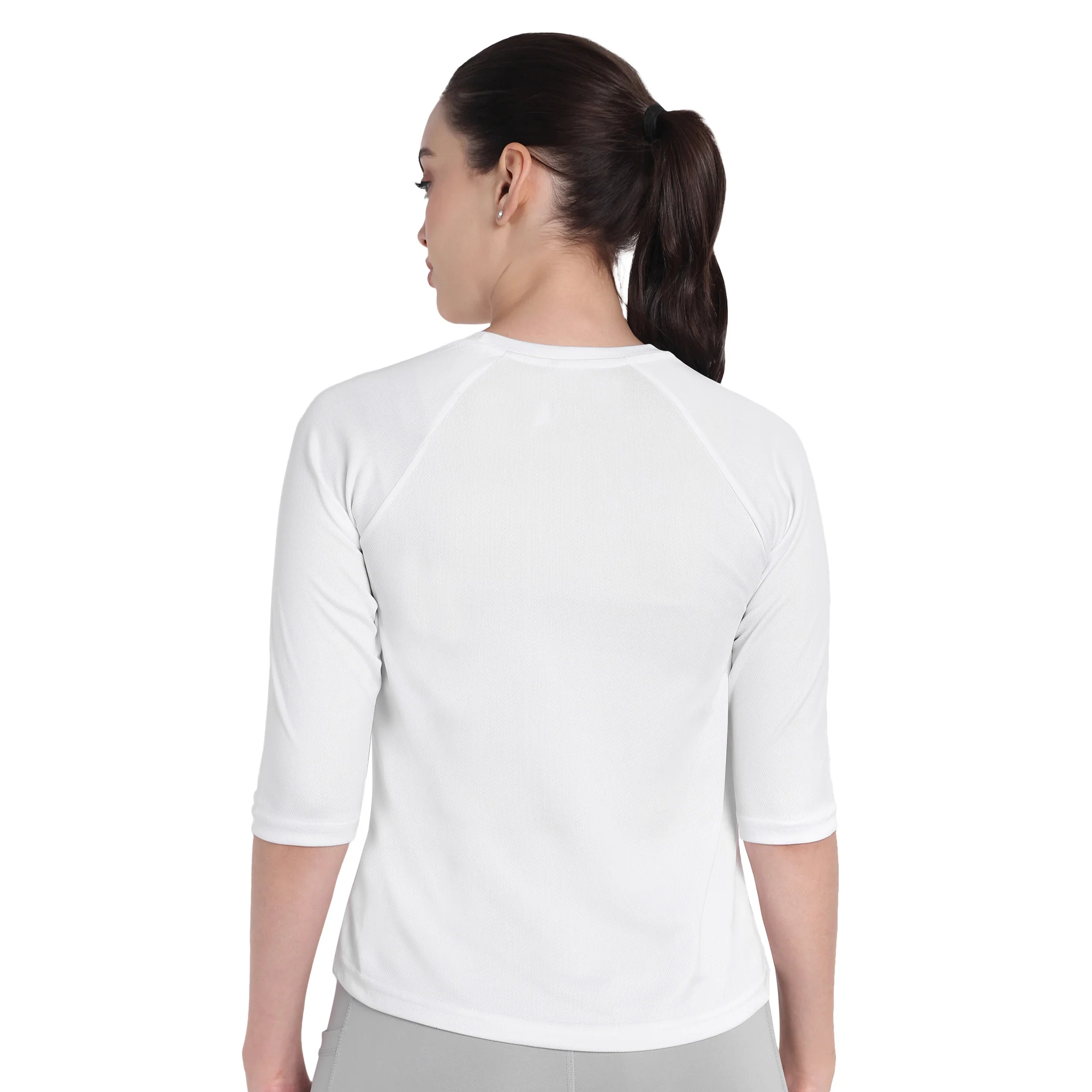 3/4 Sleeve White Gym T-Shirt For Women - Image 5
