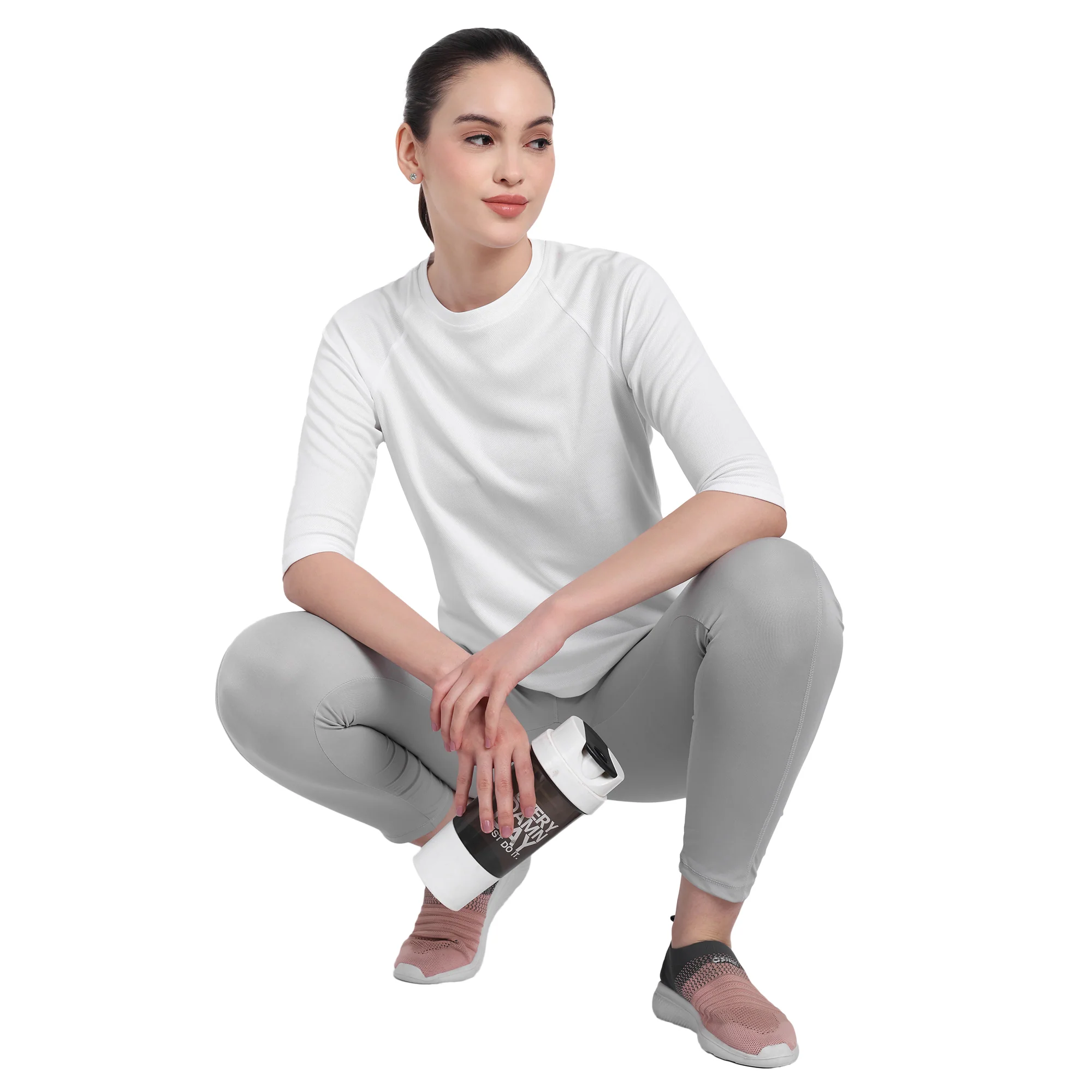 3/4 Sleeve White Gym T-Shirt For Women - Image 4