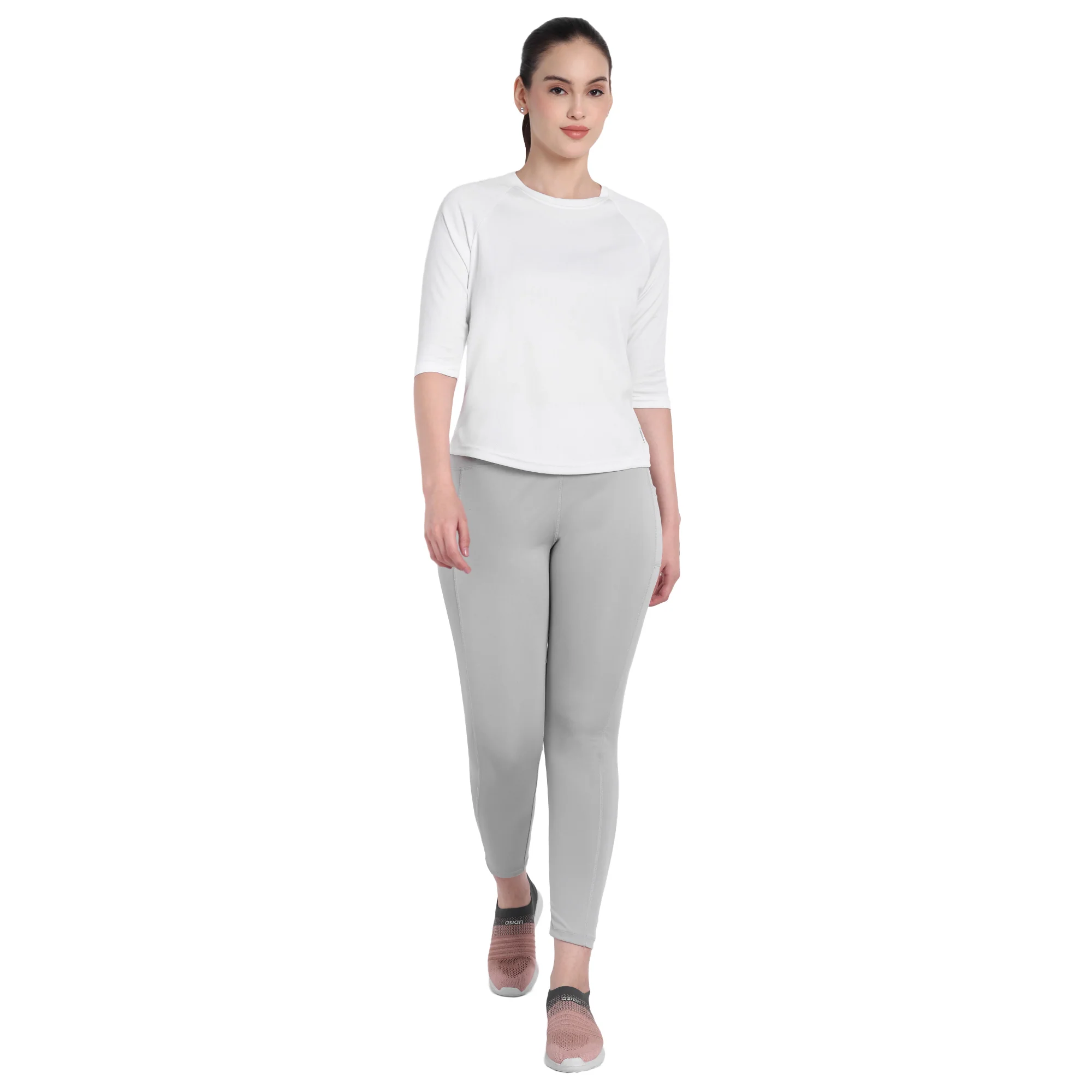 3/4 Sleeve White Gym T-Shirt For Women - Image 2