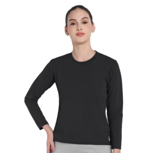 Full Sleeve Dry-fit Round Neck Black T-Shirt For Women