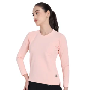Full Sleeve Dry-fit Round Neck Pink T-Shirt For Women