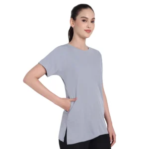 Light Grey Sports T-Shirt with Pocket For Women