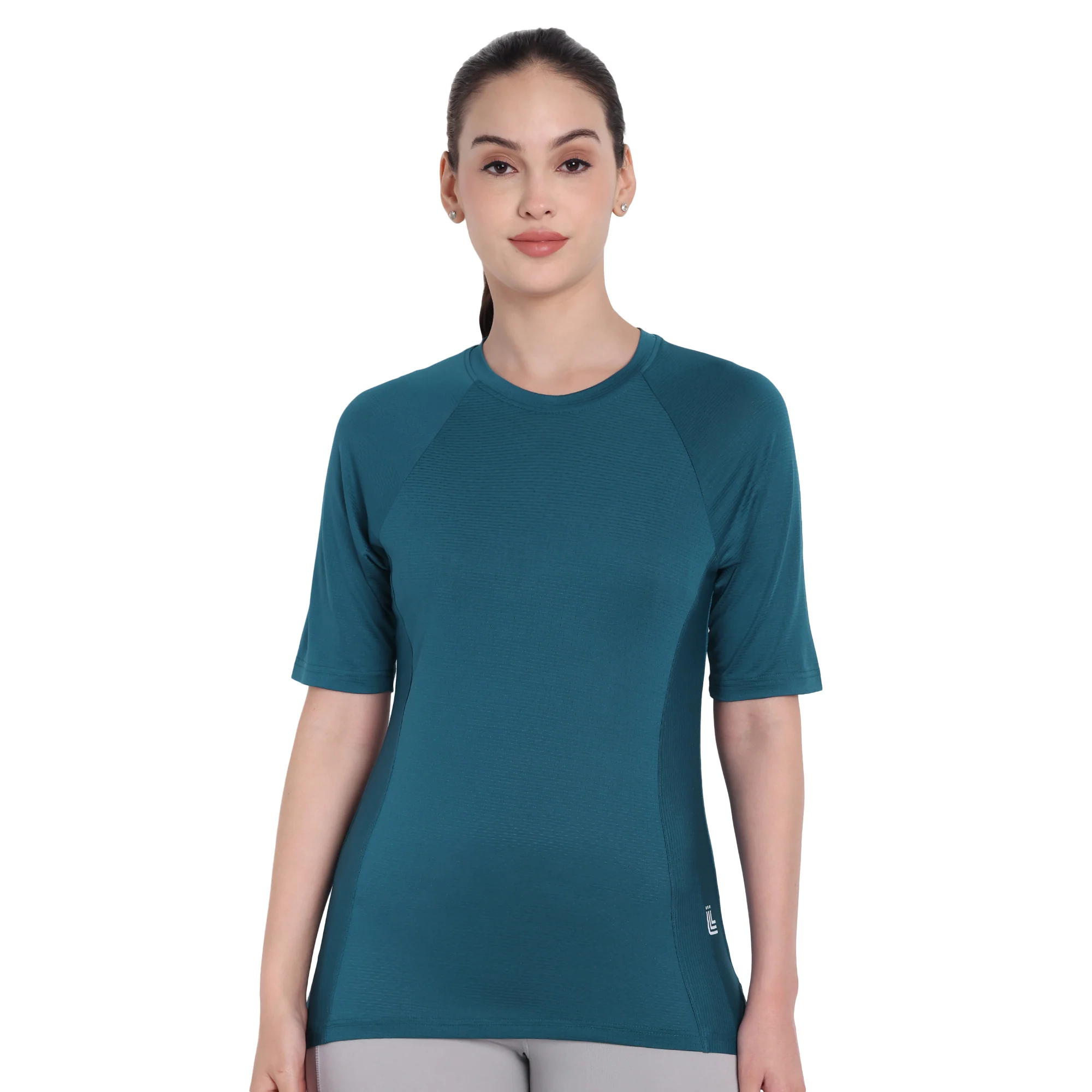Round Neck Blue Dry-fit Gym T-Shirt For Women