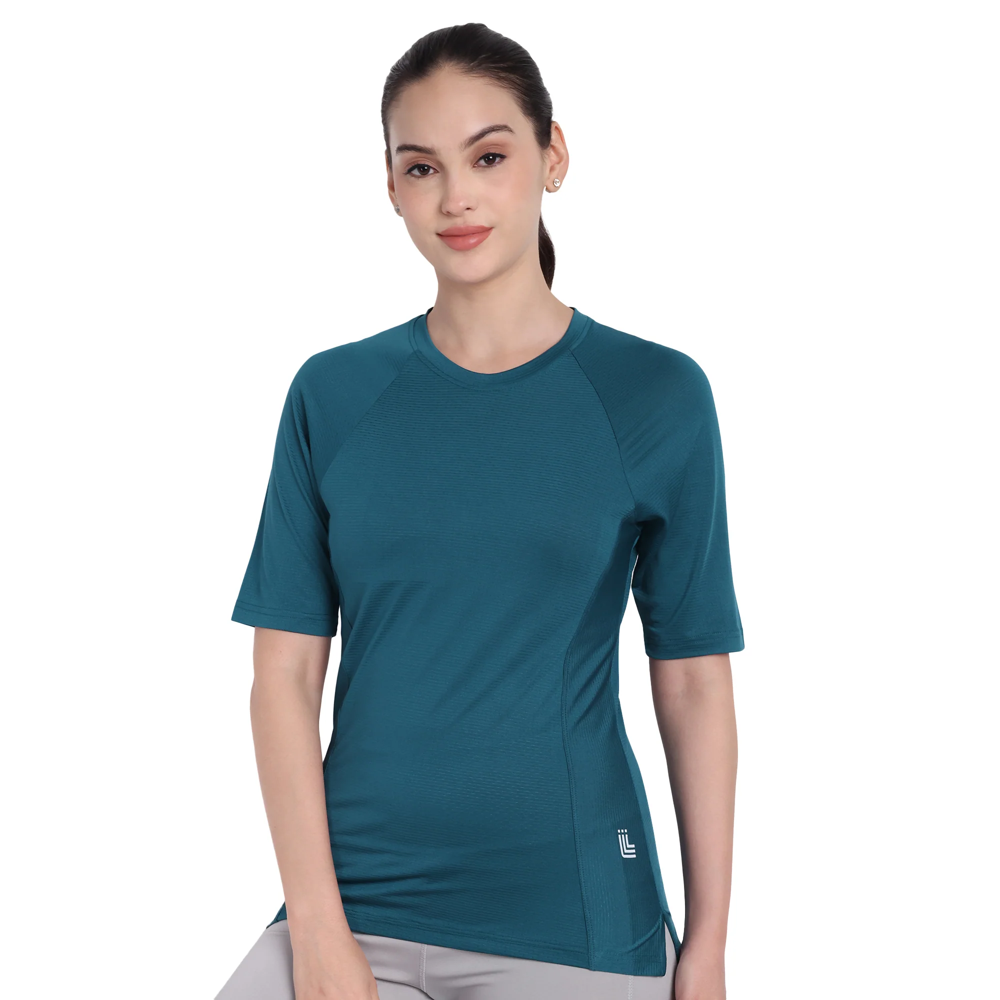 Round Neck Blue Dry-fit Gym T-Shirt For Women - Image 7