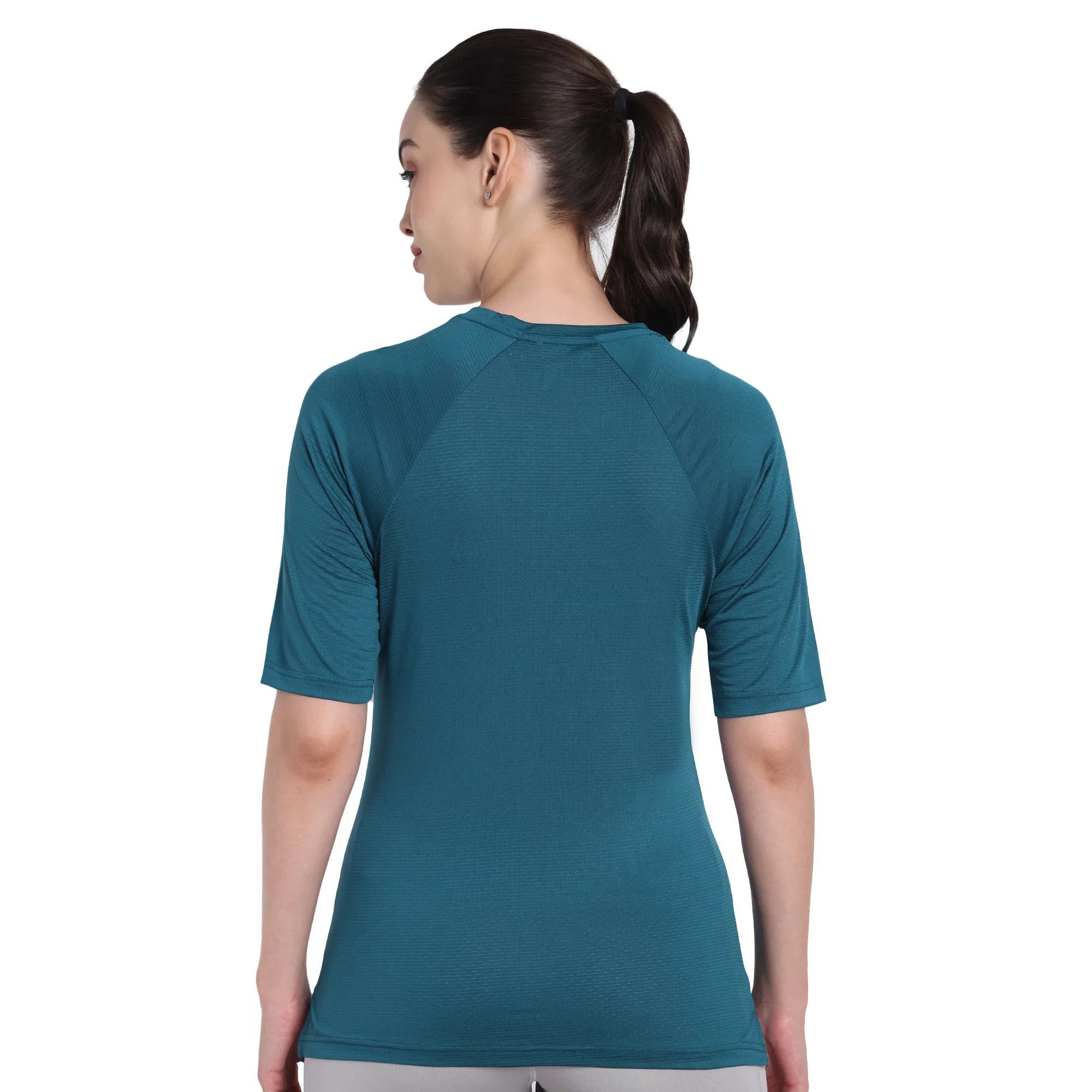 Round Neck Blue Dry-fit Gym T-Shirt For Women - Image 6