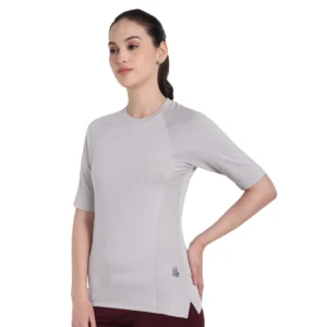 Round Neck Light Grey Dry-fit Gym T-Shirt For Women