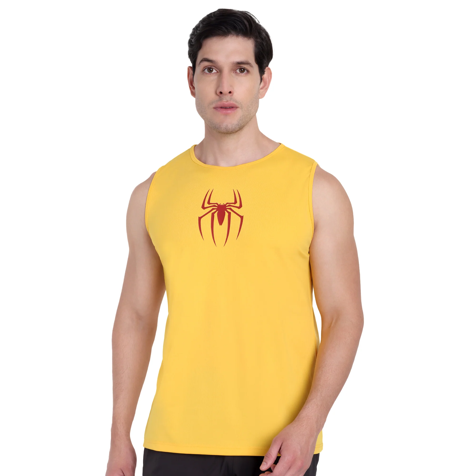 Yellow Round Neck Gym Stringer & Tank Top for Men - Image 6