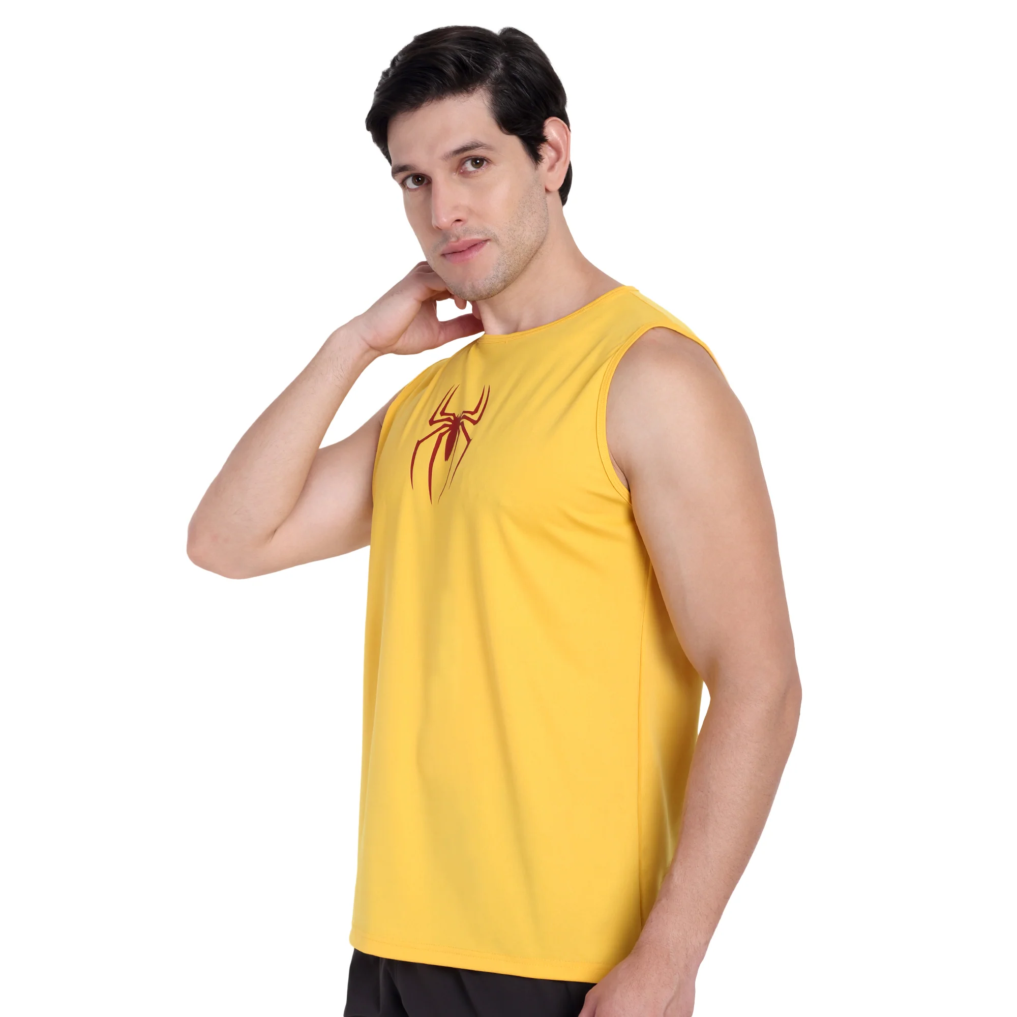 Yellow Round Neck Gym Stringer & Tank Top for Men - Image 7