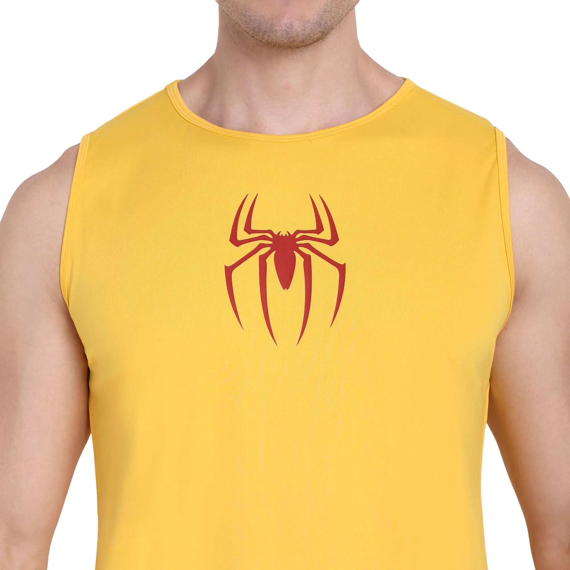 Yellow Round Neck Gym Stringer & Tank Top for Men - Image 4