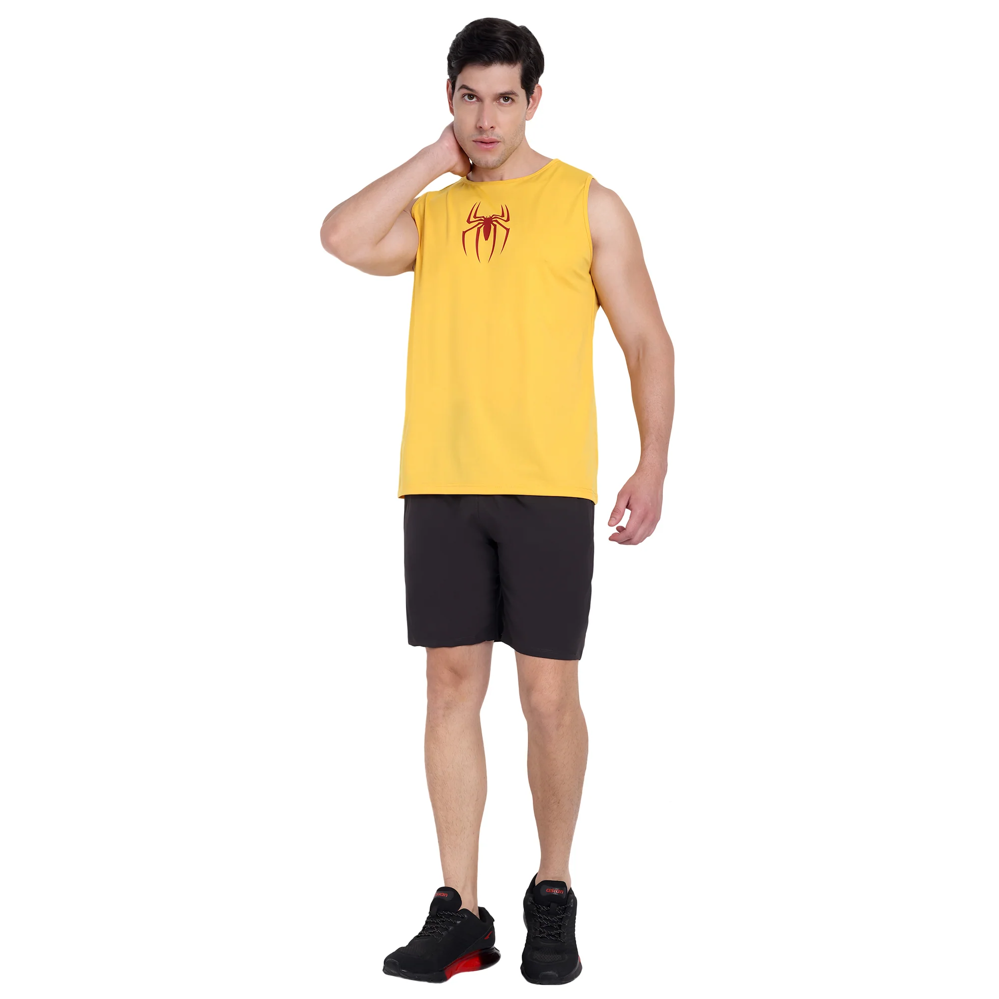 Yellow Round Neck Gym Stringer & Tank Top for Men - Image 3