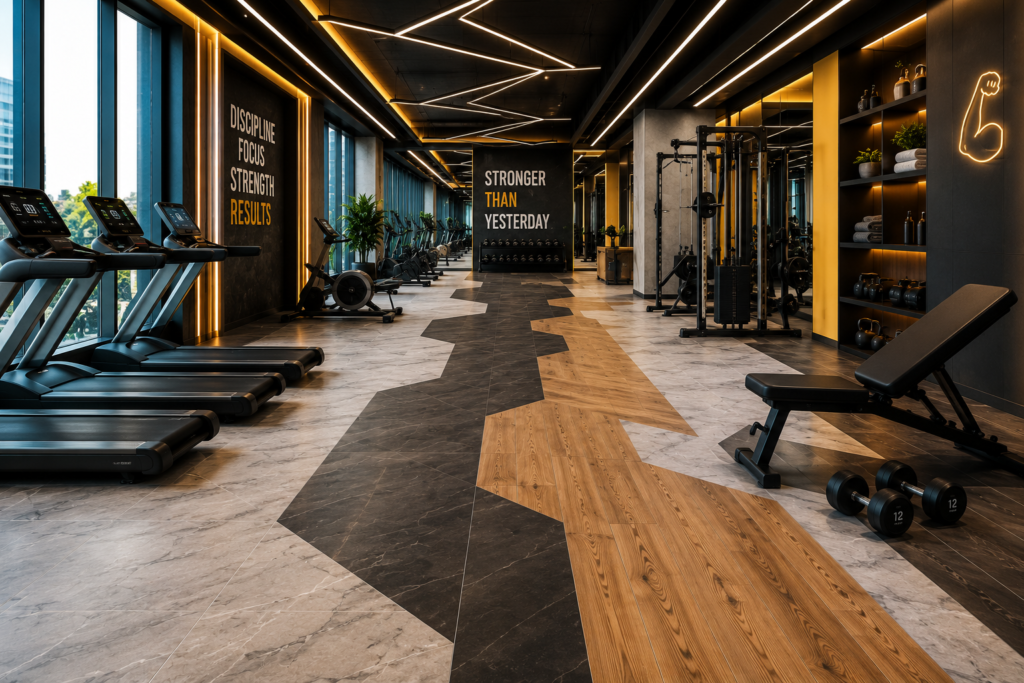 Mixed Material Design for Gym Tile Design Ideas