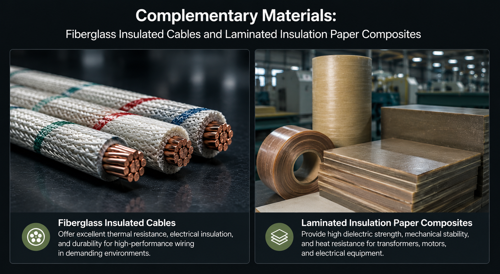 Complementary Materials: Fiberglass Insulated Cables and Laminated Insulation Paper Composites