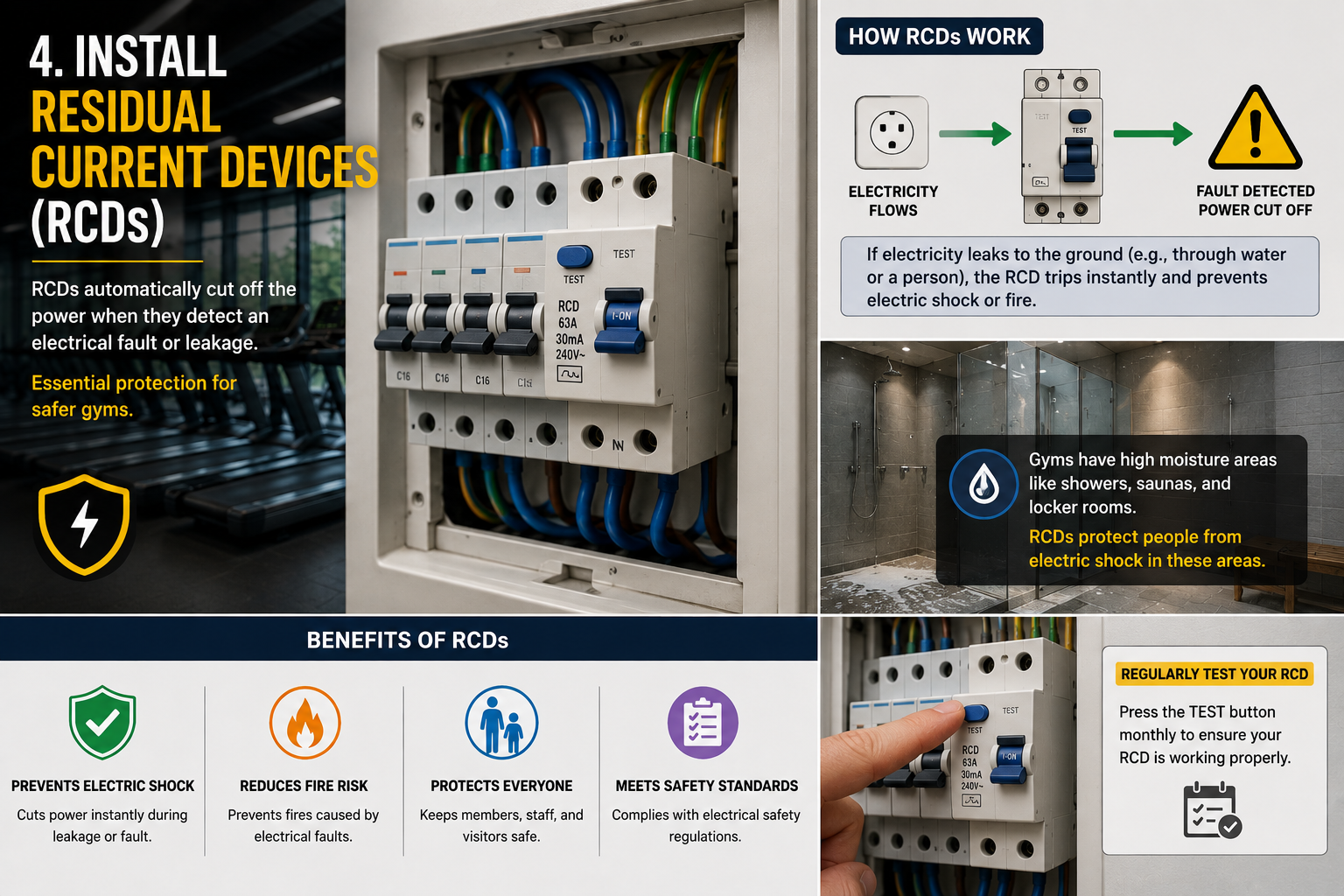 Install Residual Current Devices (RCDs)
